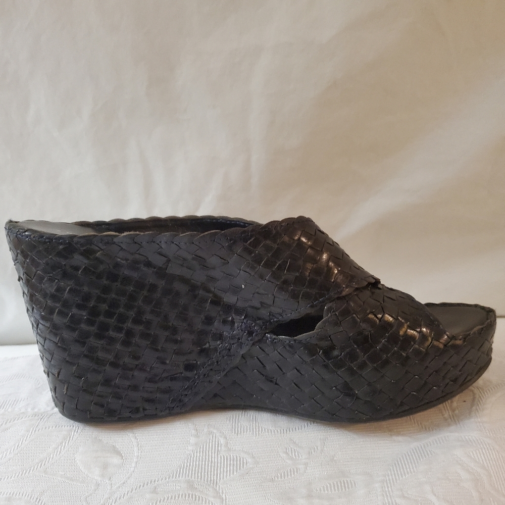 Pons Quintana Navy Snakeskin Wedge  Sz 40 EU
